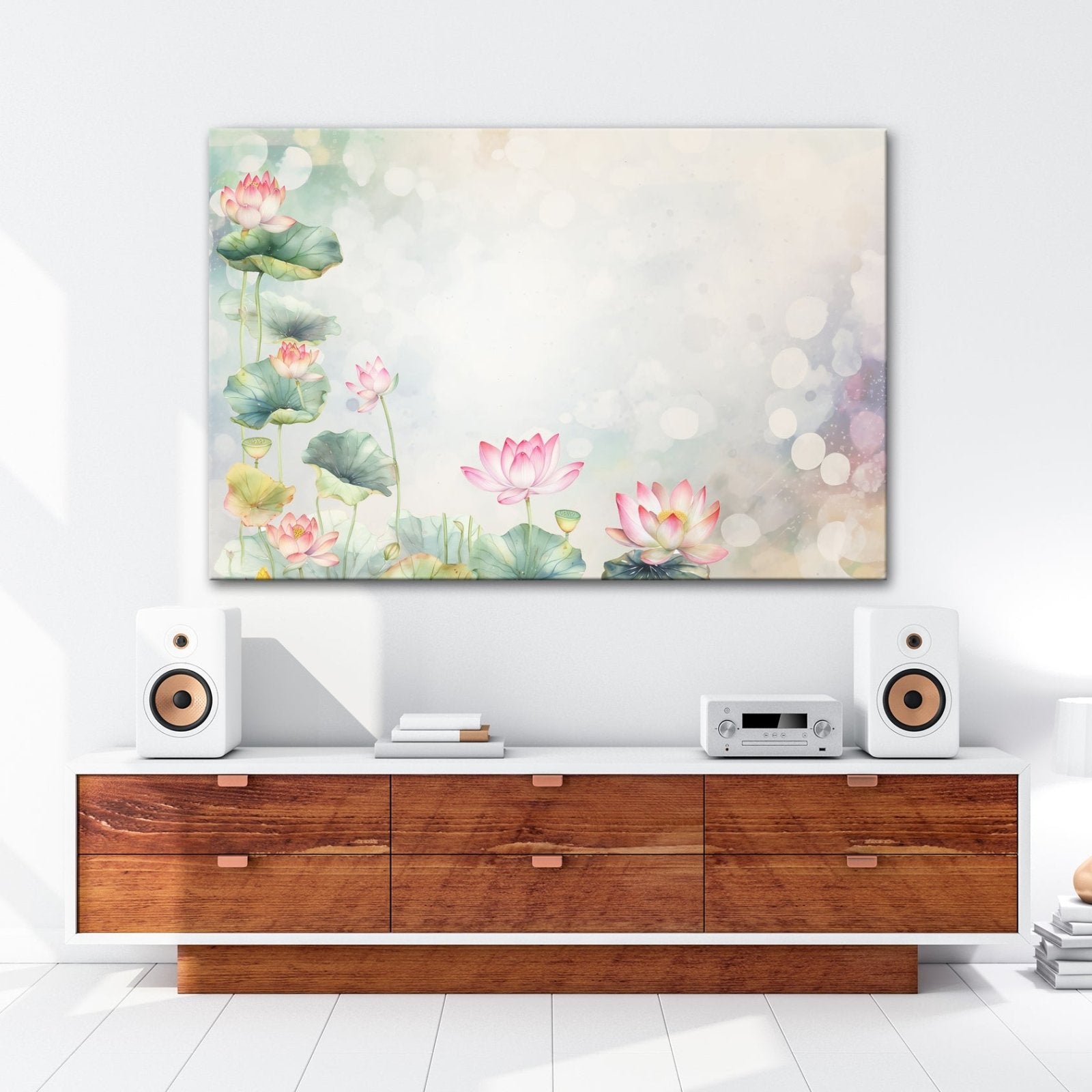 Leinwandbild XXL Lotusblüten Aquarell – Zart Verträumt - deyoli