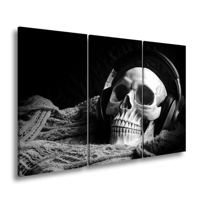 Leinwandbild XXL Schädel mit Kopfhörern – Musik Wanddeko - deyoli