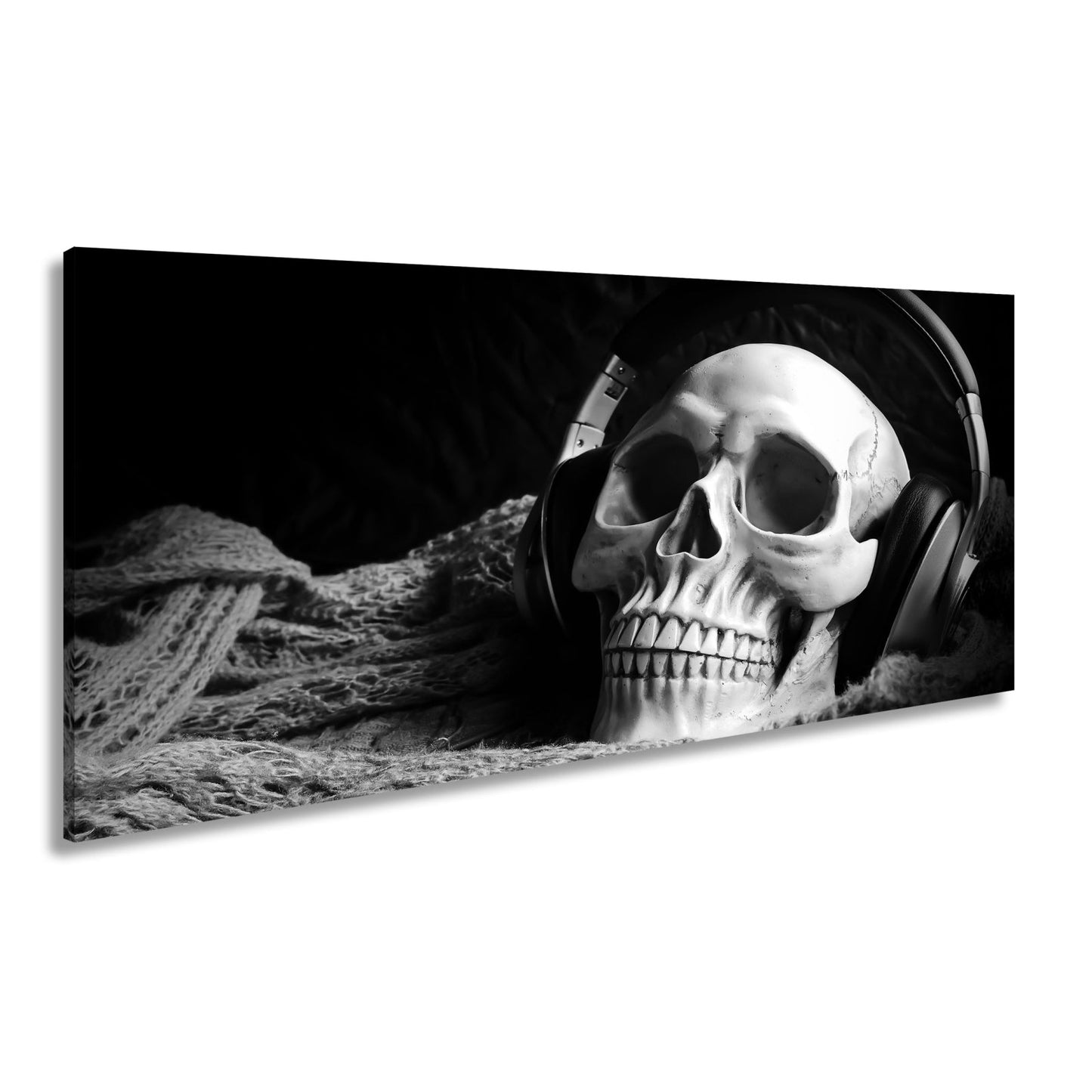 Leinwandbild XXL Schädel mit Kopfhörern – Musik Wanddeko - deyoli