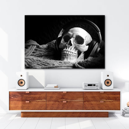 Leinwandbild XXL Schädel mit Kopfhörern – Musik Wanddeko - deyoli