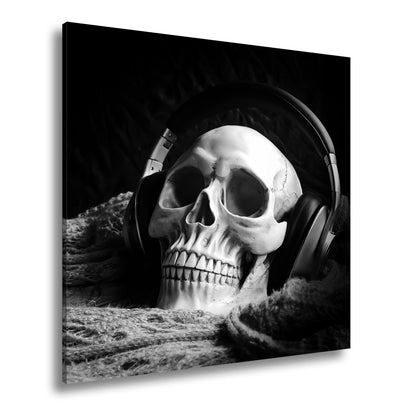 Leinwandbild XXL Schädel mit Kopfhörern – Musik Wanddeko - deyoli