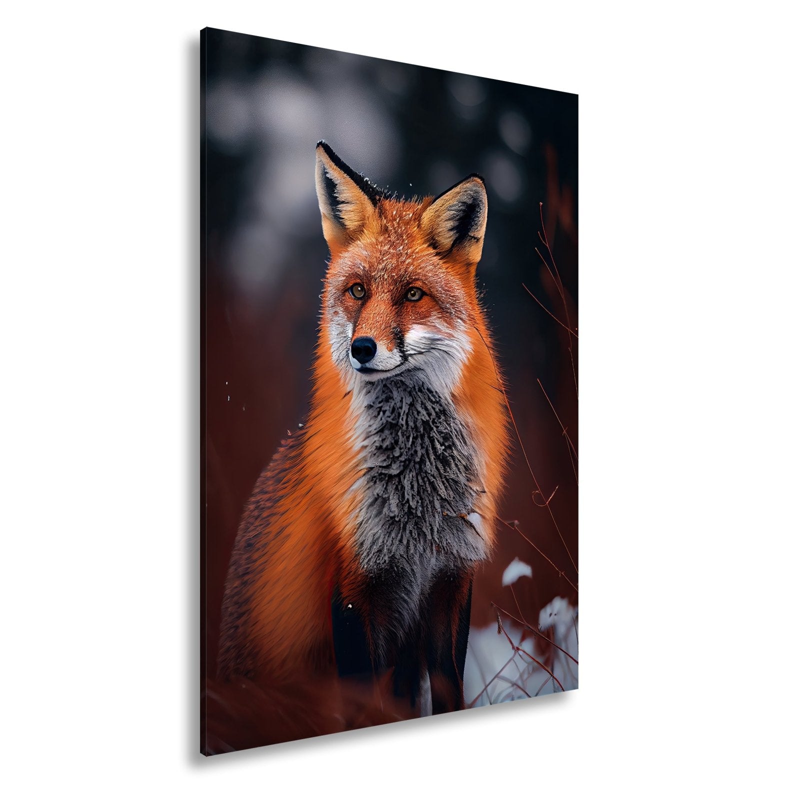 Leinwandbild XXL Schneefuchs – Rotglühend im kalten Morgenlicht - deyoli