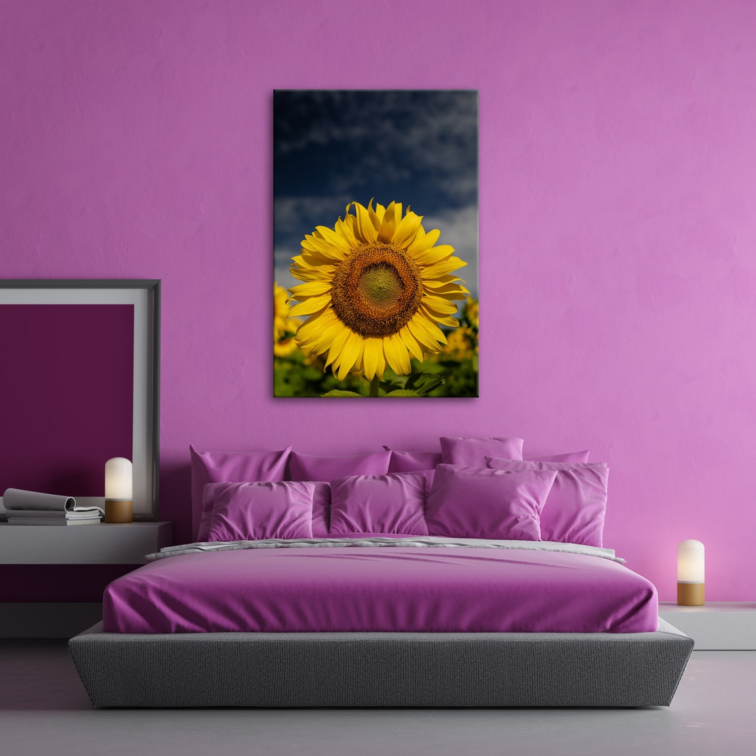 Leinwandbild XXL Sonnenblume Himmel – Dramatisch - deyoli