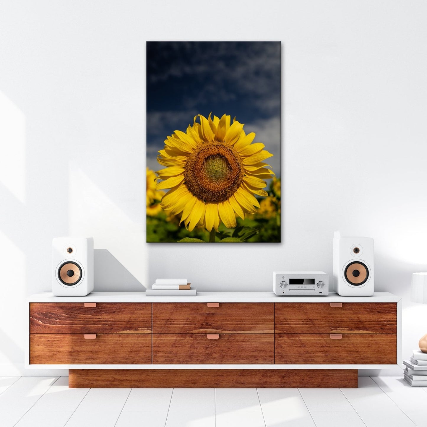 Leinwandbild XXL Sonnenblume Himmel – Dramatisch - deyoli
