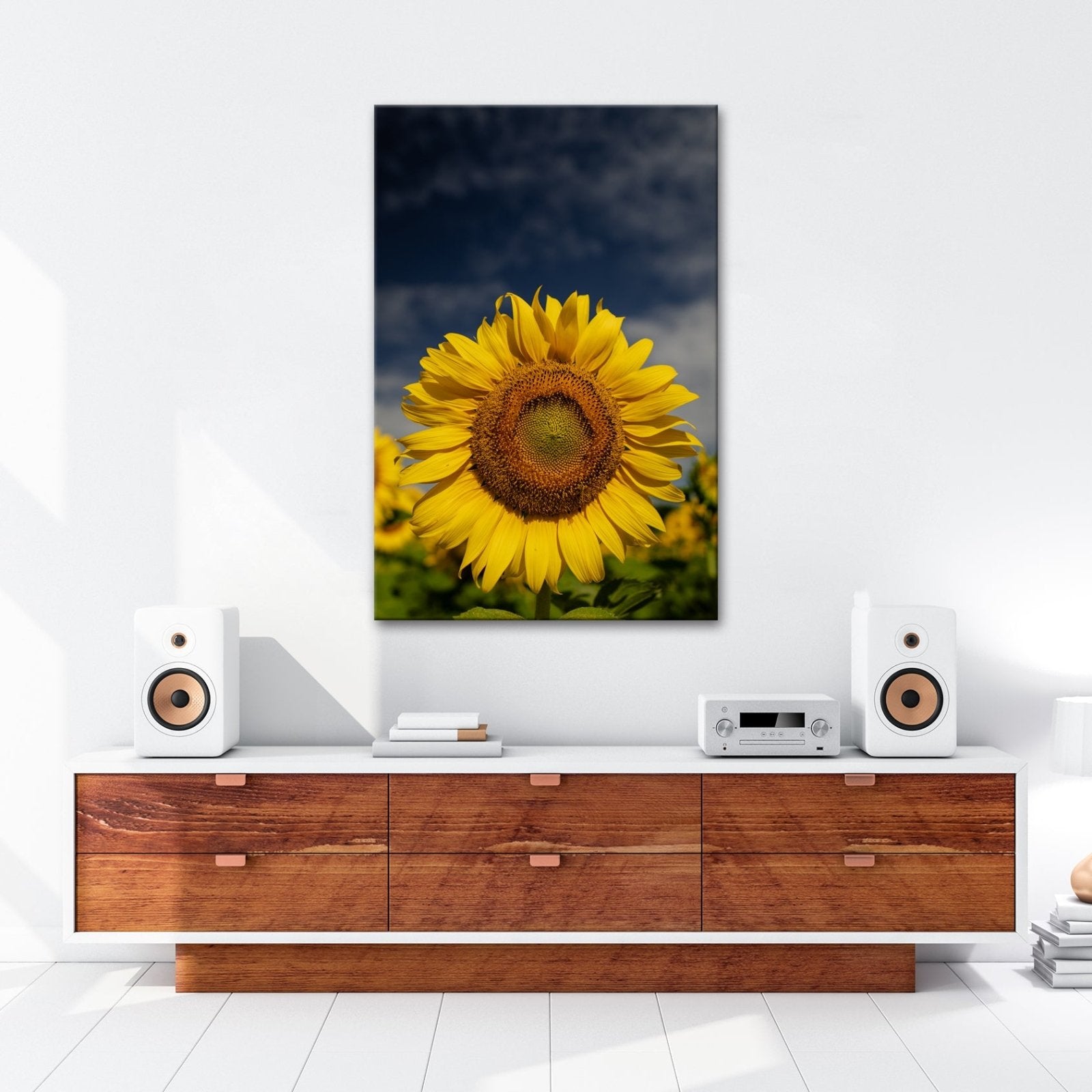 Leinwandbild XXL Sonnenblume Himmel – Dramatisch - deyoli