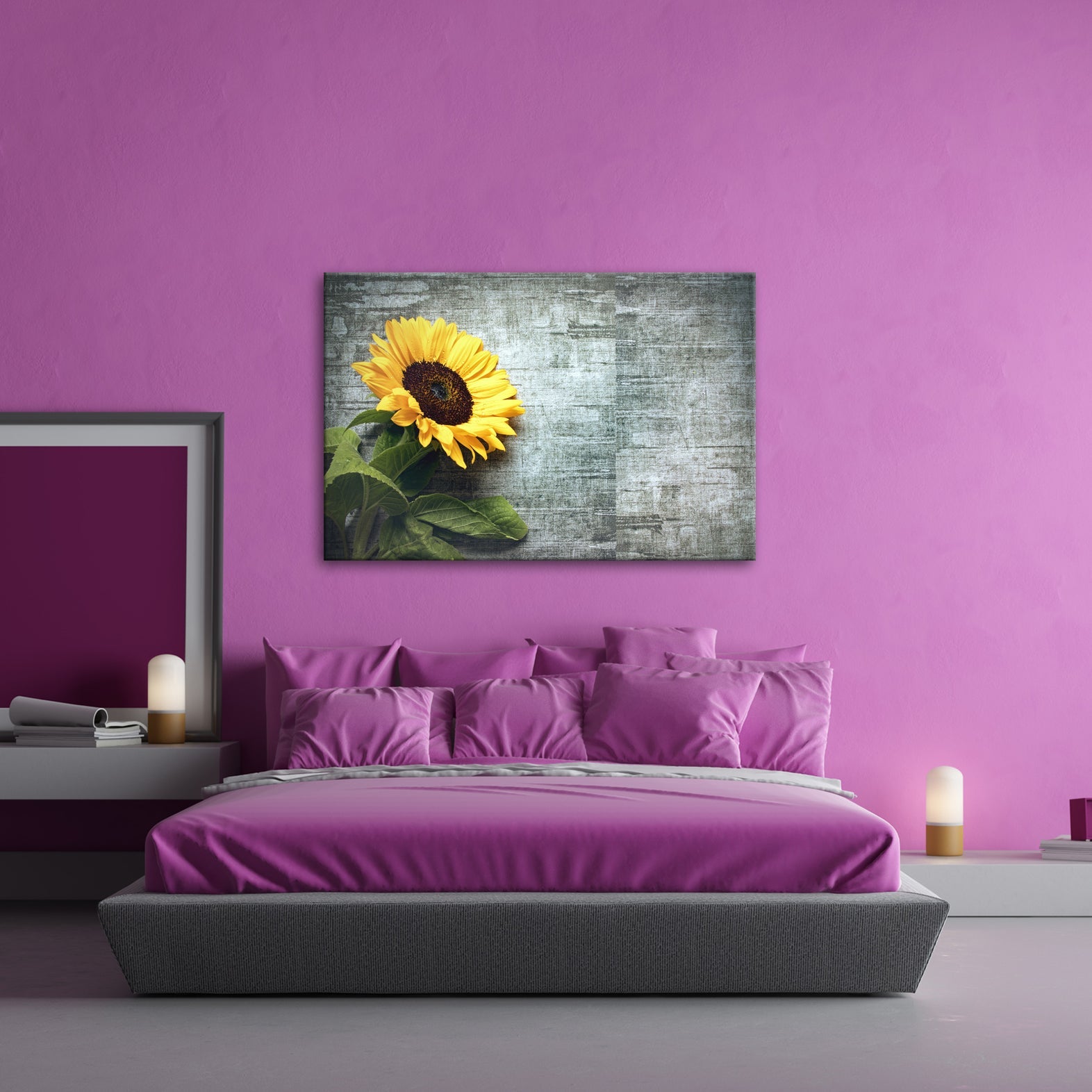 Leinwandbild XXL Sonnenblume Holz – Vintage Landhaus - deyoli