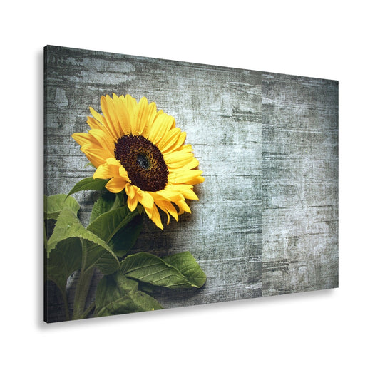Leinwandbild XXL Sonnenblume Holz – Vintage Landhaus - deyoli
