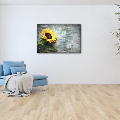 Leinwandbild XXL Sonnenblume Holz – Vintage Landhaus - deyoli
