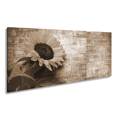 Leinwandbild XXL Sonnenblume Holz – Vintage Landhaus - deyoli