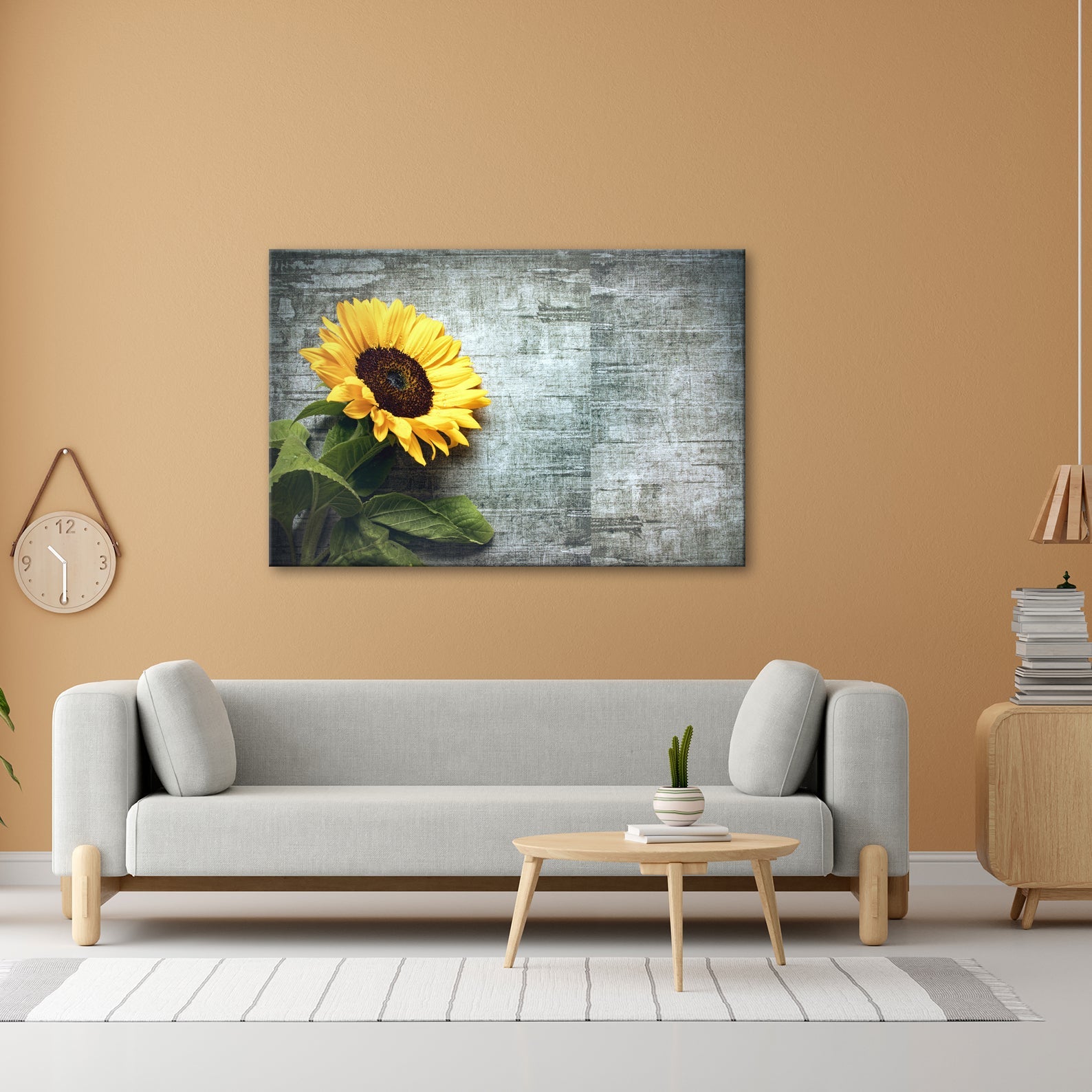 Leinwandbild XXL Sonnenblume Holz – Vintage Landhaus - deyoli