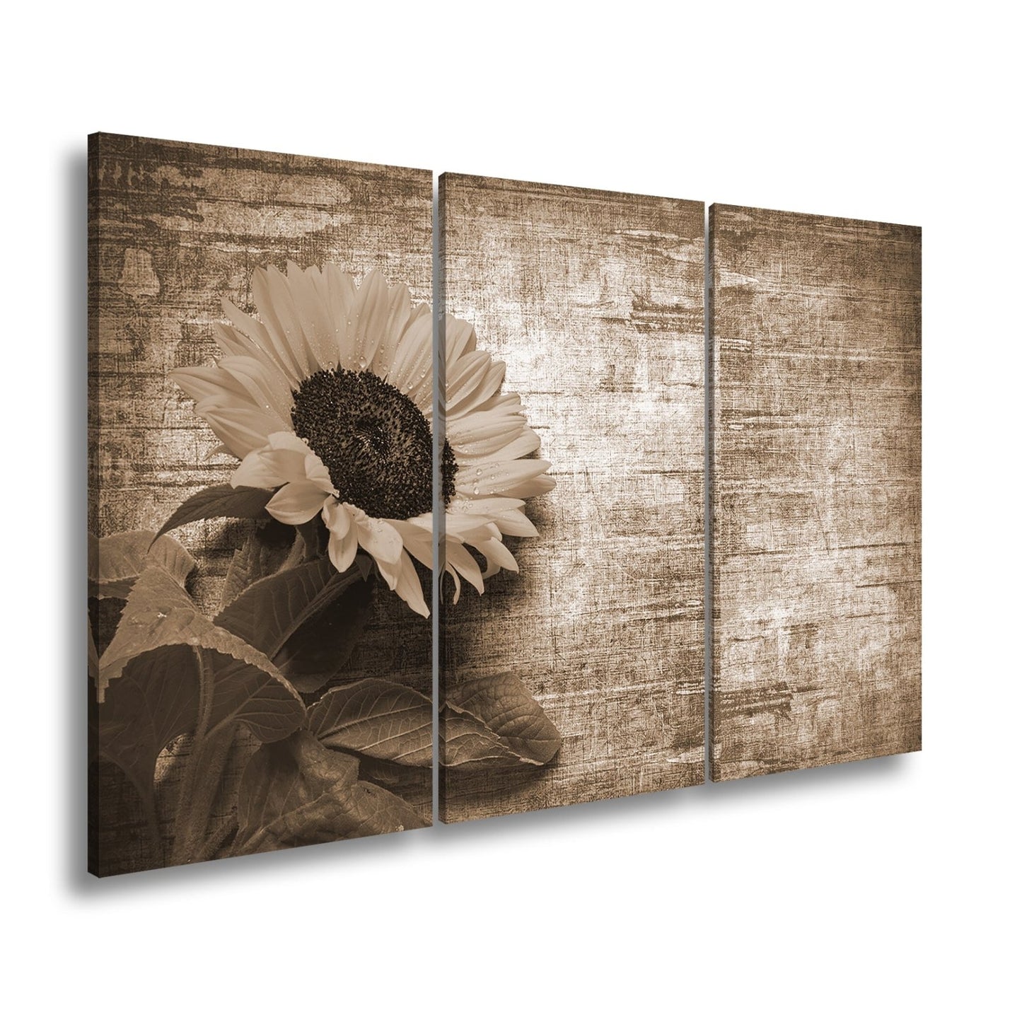 Leinwandbild XXL Sonnenblume Holz – Vintage Landhaus - deyoli