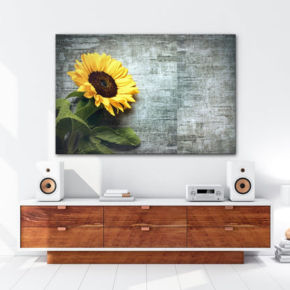 Leinwandbild XXL Sonnenblume Holz – Vintage Landhaus - deyoli