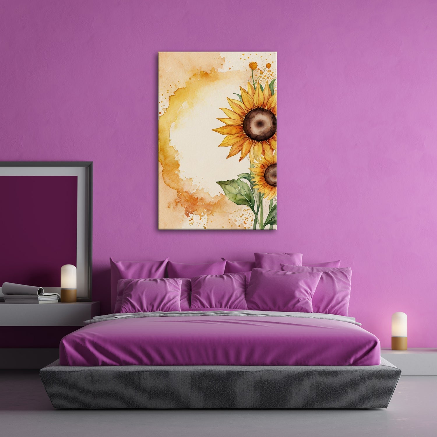 Leinwandbild XXL Sonnenblumen Aquarell – Blumen Wanddeko - deyoli