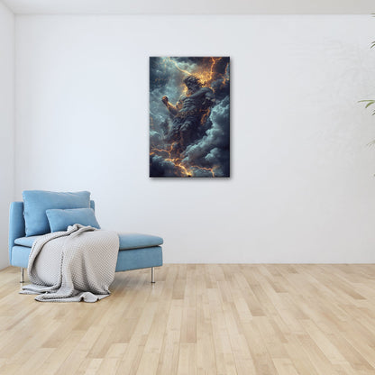 Leinwandbild XXL Titan Wolken Blitze – Fantasy Kunst - deyoli