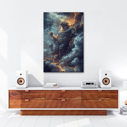 Leinwandbild XXL Titan Wolken Blitze – Fantasy Kunst - deyoli