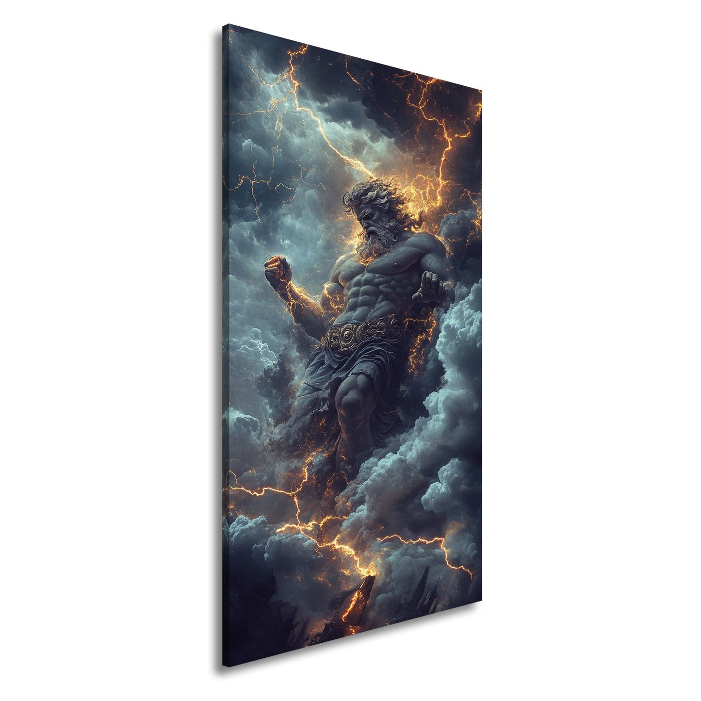 Leinwandbild XXL Titan Wolken Blitze – Fantasy Kunst - deyoli
