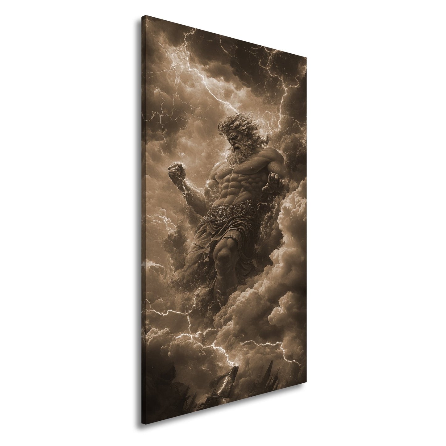 Leinwandbild XXL Titan Wolken Blitze – Fantasy Kunst - deyoli