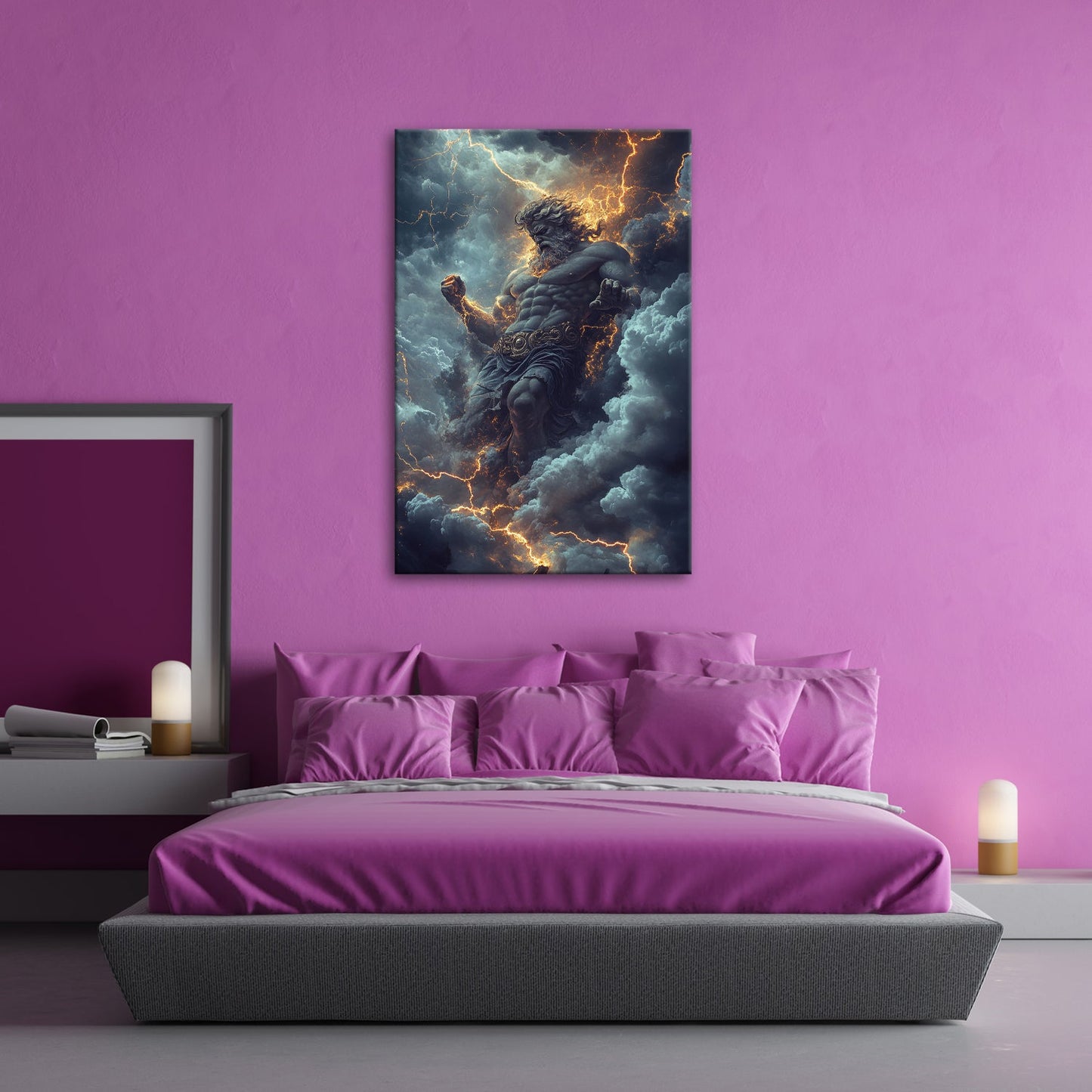 Leinwandbild XXL Titan Wolken Blitze – Fantasy Kunst - deyoli