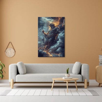 Leinwandbild XXL Titan Wolken Blitze – Fantasy Kunst - deyoli