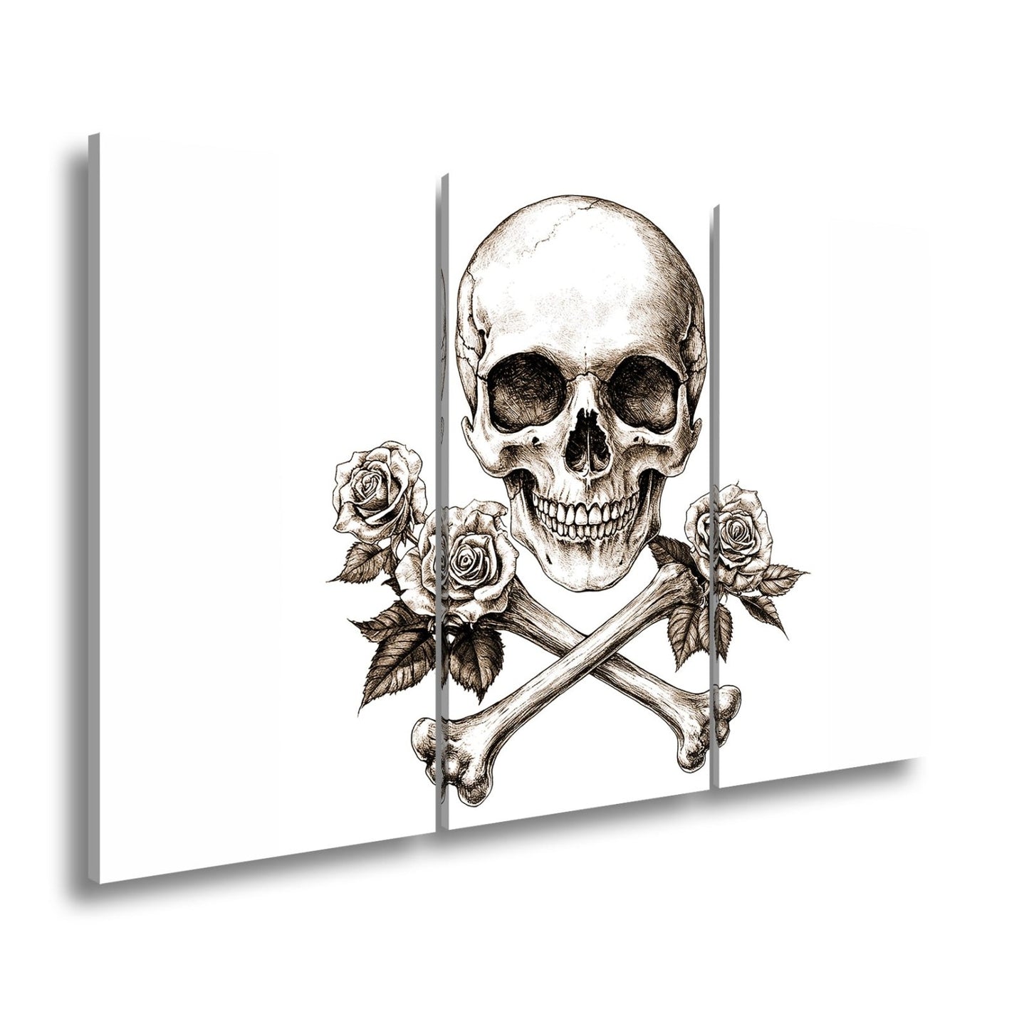 Leinwandbild XXL Totenkopf – Knochen und Rosen – Schönheit im Schatten des Todes. - deyoli