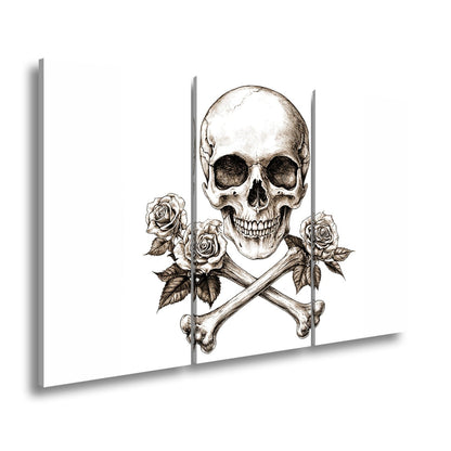 Leinwandbild XXL Totenkopf – Knochen und Rosen – Schönheit im Schatten des Todes. - deyoli