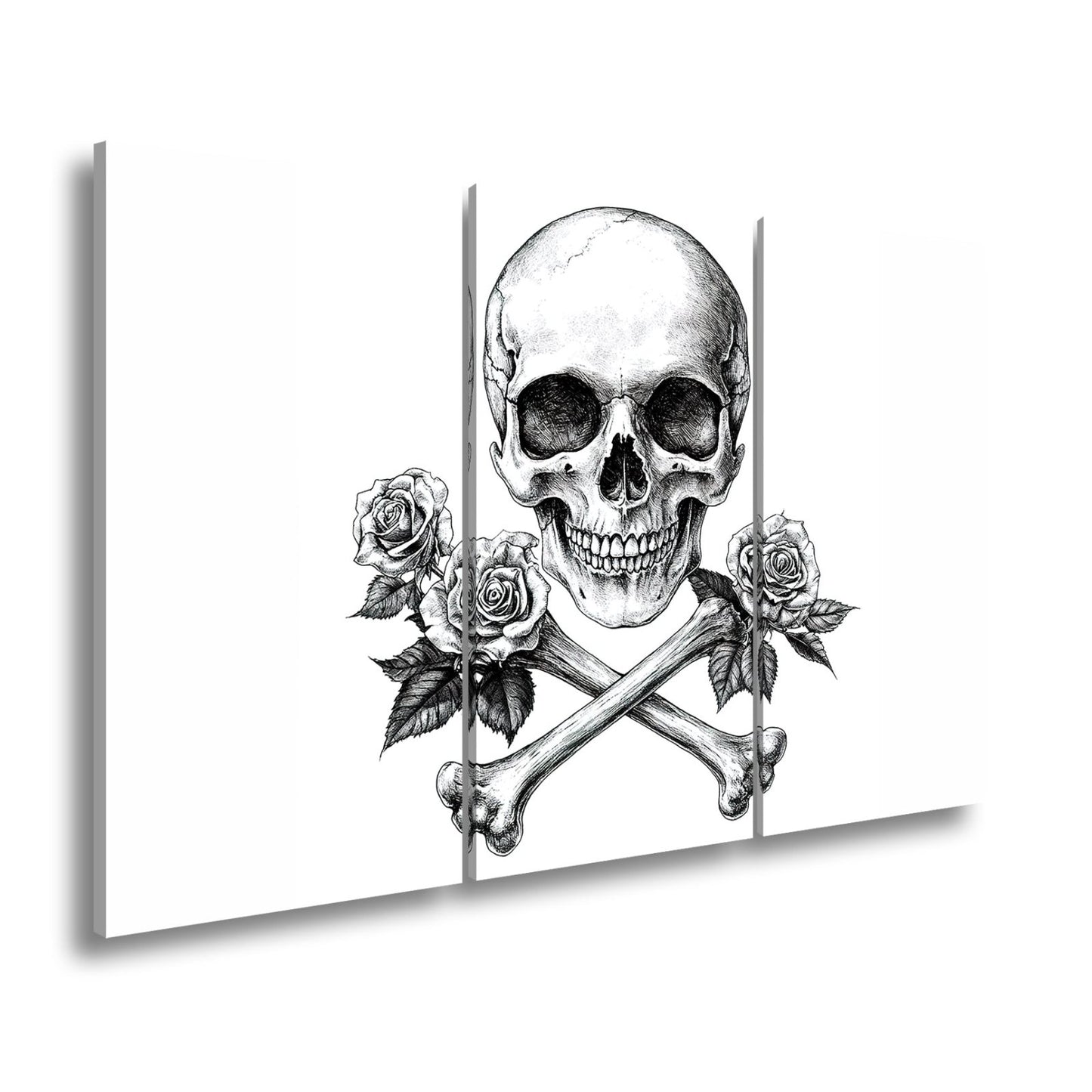 Leinwandbild XXL Totenkopf – Knochen und Rosen – Schönheit im Schatten des Todes. - deyoli
