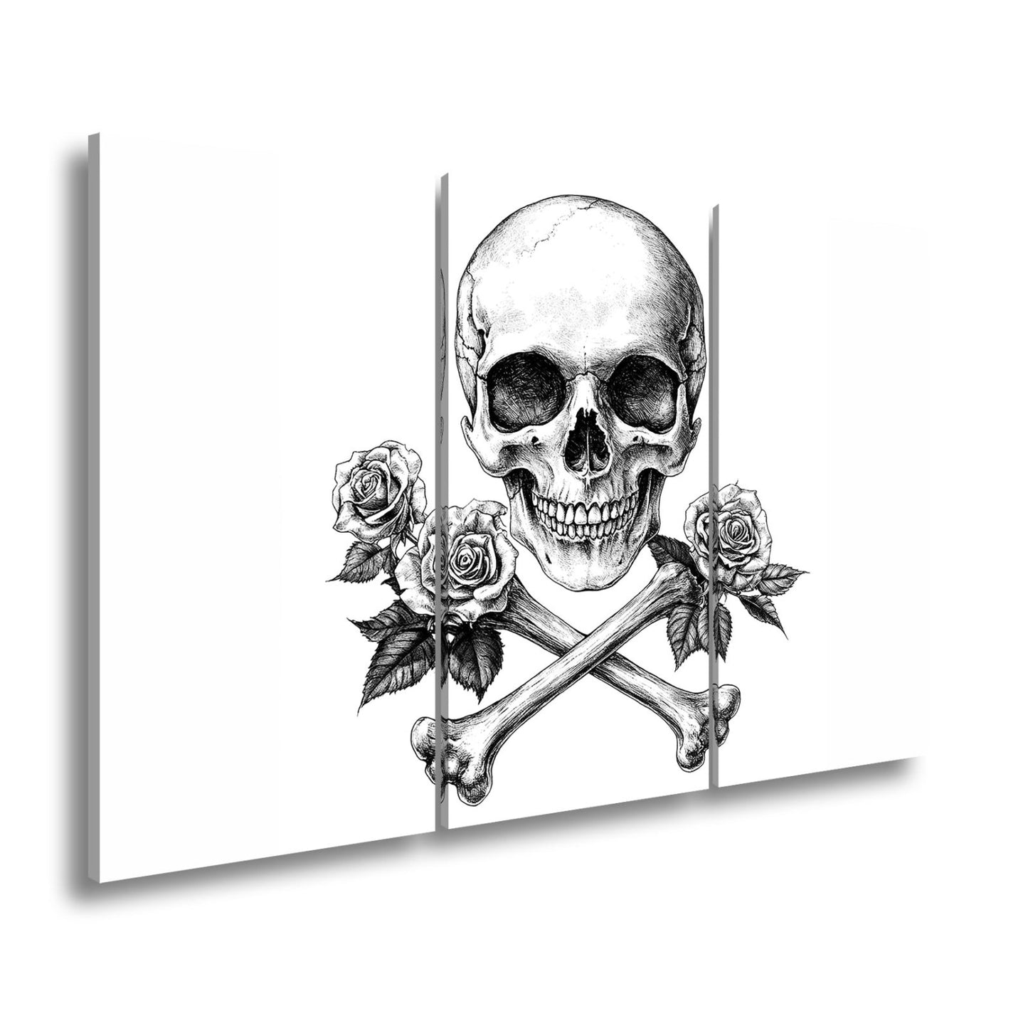 Leinwandbild XXL Totenkopf – Knochen und Rosen – Schönheit im Schatten des Todes. - deyoli