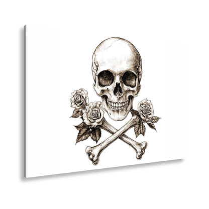 Leinwandbild XXL Totenkopf – Knochen und Rosen – Schönheit im Schatten des Todes. - deyoli