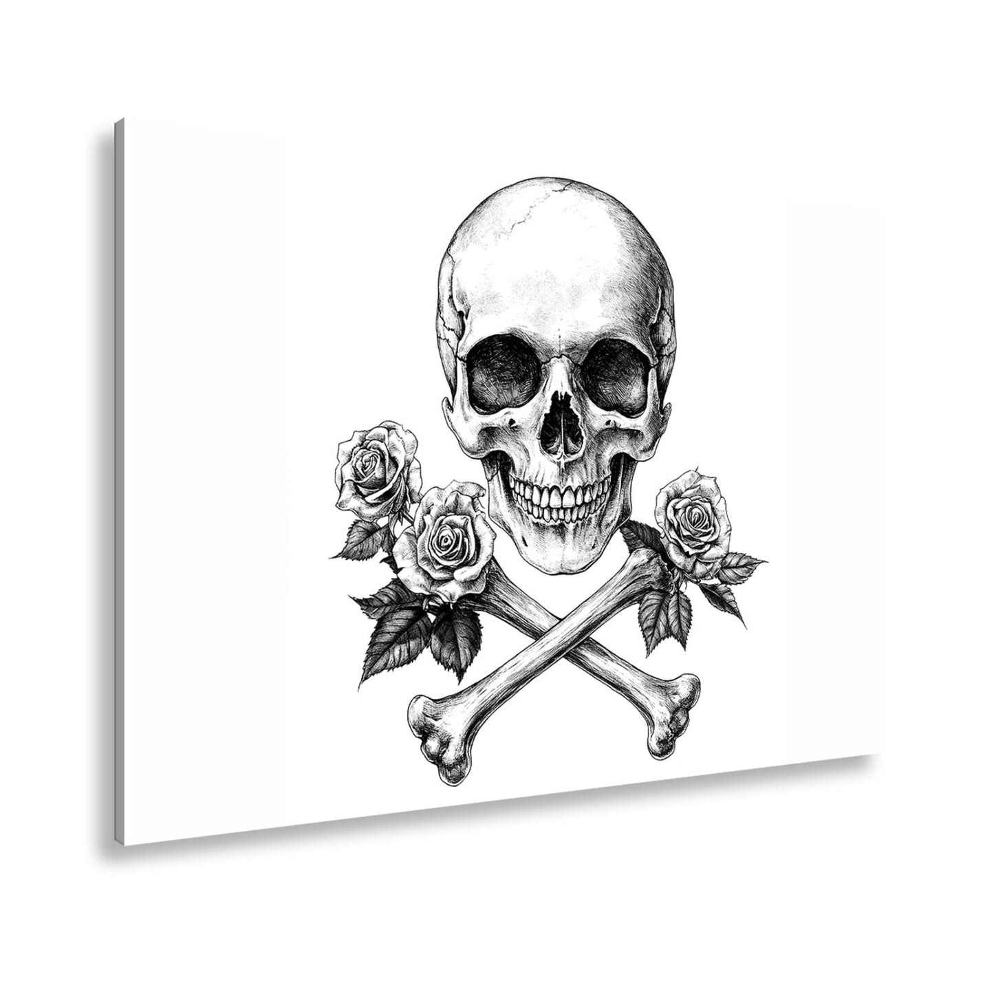 Leinwandbild XXL Totenkopf – Knochen und Rosen – Schönheit im Schatten des Todes. - deyoli