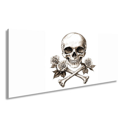 Leinwandbild XXL Totenkopf – Knochen und Rosen – Schönheit im Schatten des Todes. - deyoli