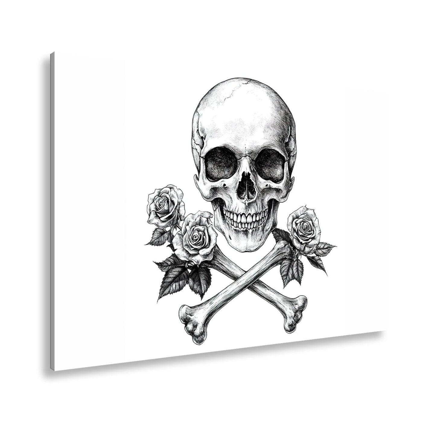 Leinwandbild XXL Totenkopf – Knochen und Rosen – Schönheit im Schatten des Todes. - deyoli