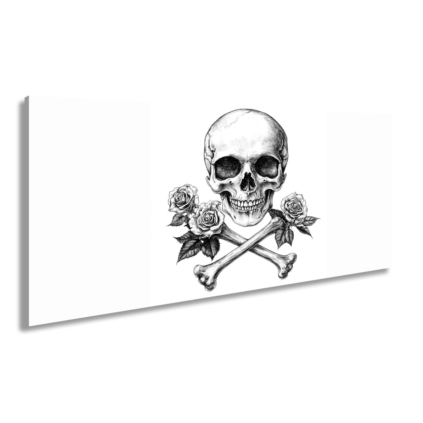 Leinwandbild XXL Totenkopf – Knochen und Rosen – Schönheit im Schatten des Todes. - deyoli