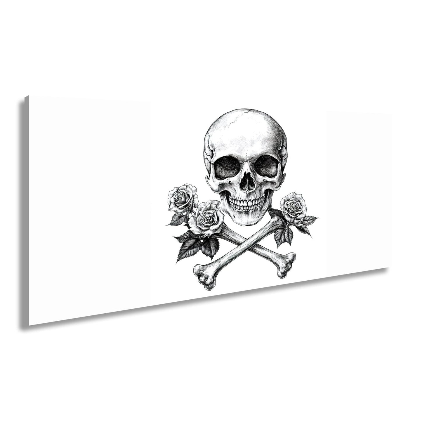 Leinwandbild XXL Totenkopf – Knochen und Rosen – Schönheit im Schatten des Todes. - deyoli