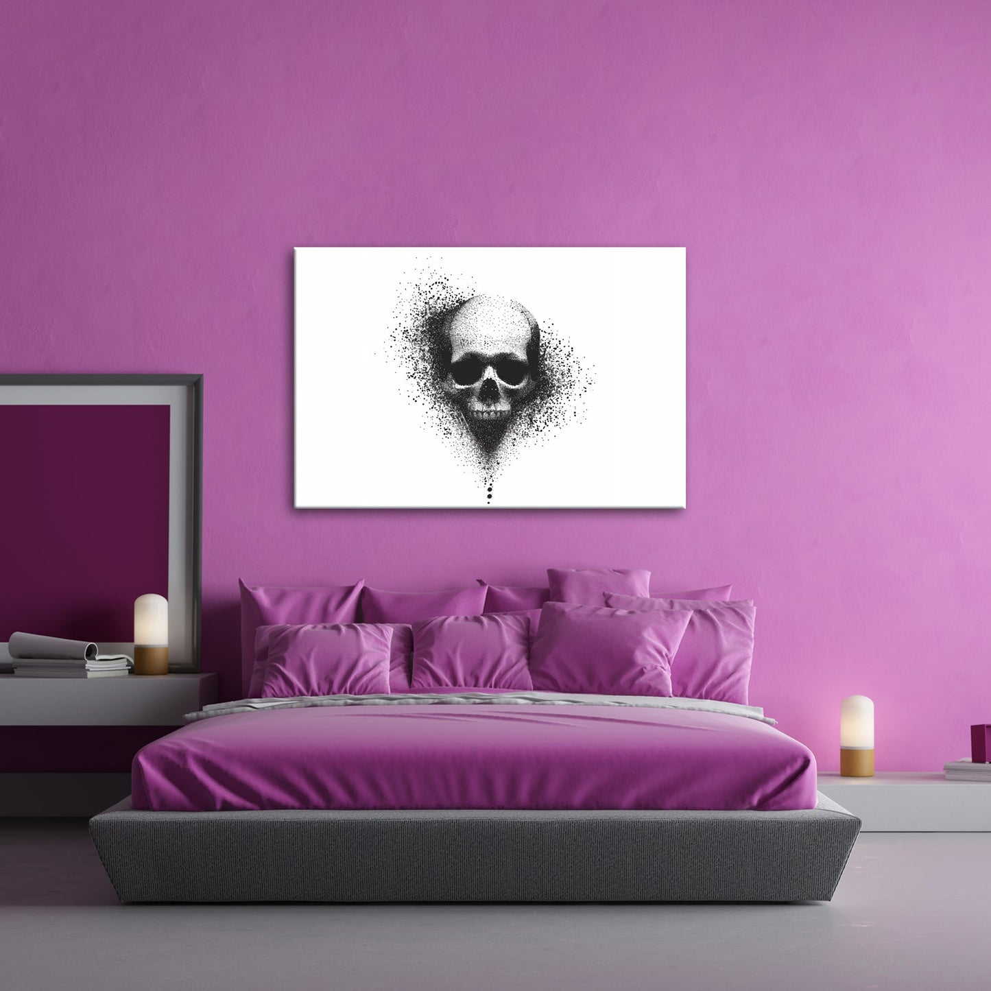 Leinwandbild XXL Totenkopf Tinte – Abstrakte Kunst - deyoli