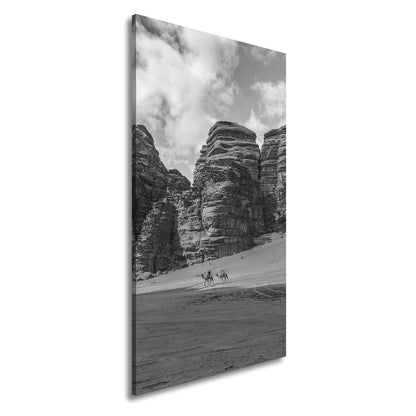 Leinwandbild XXL Wüste Kamele – Rote Felsen - deyoli