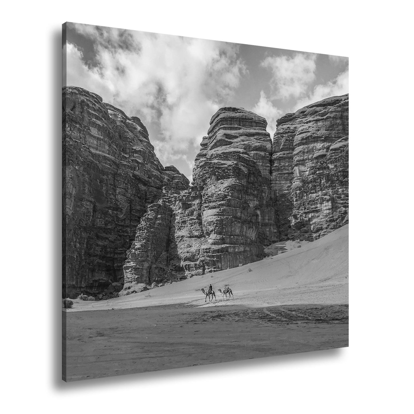 Leinwandbild XXL Wüste Kamele – Rote Felsen - deyoli