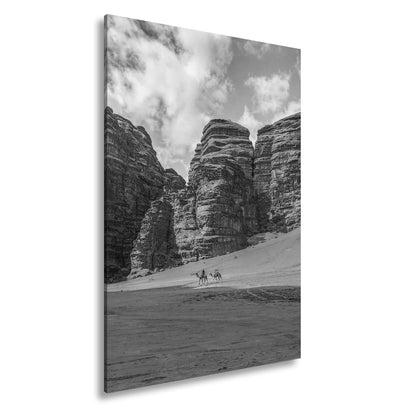 Leinwandbild XXL Wüste Kamele – Rote Felsen - deyoli