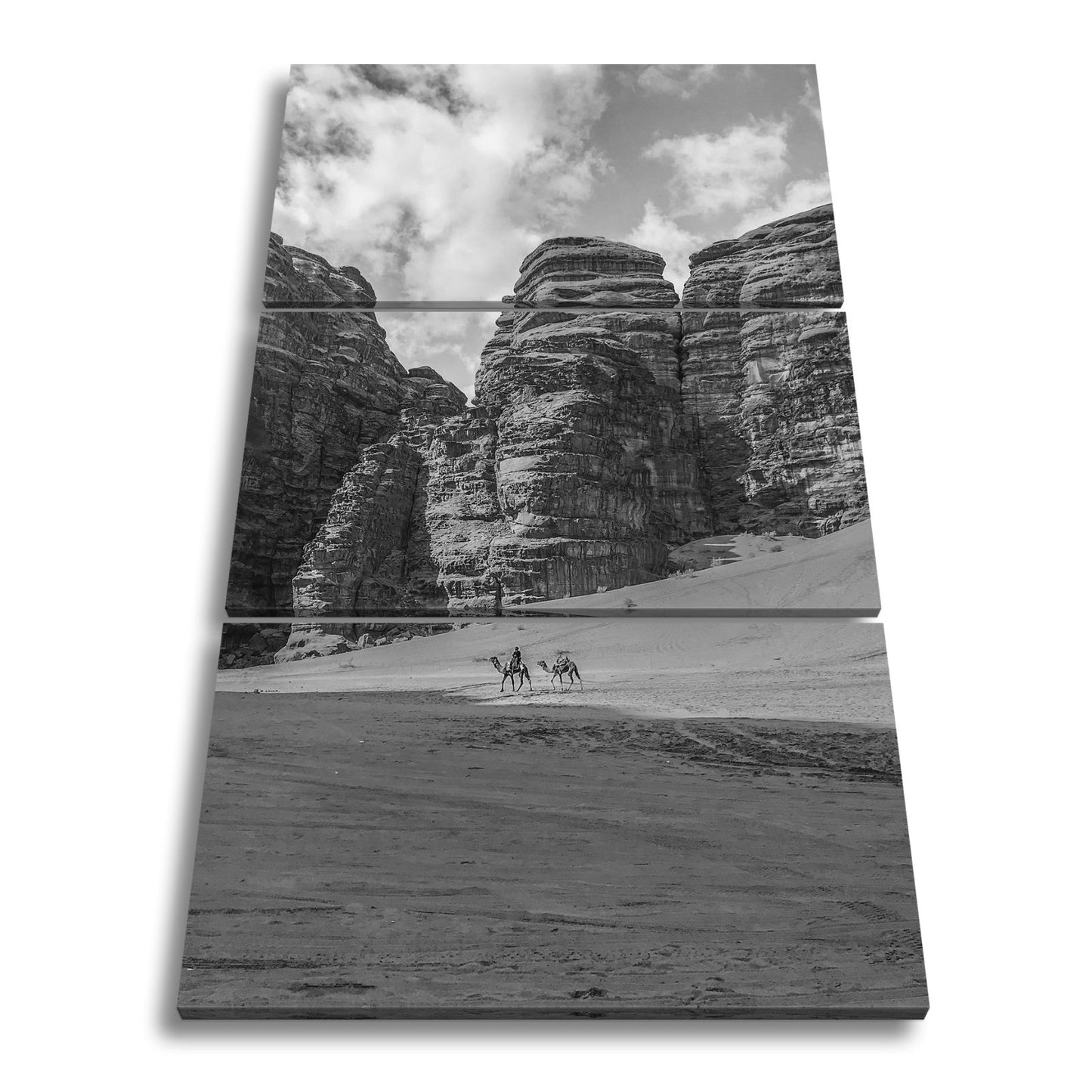 Leinwandbild XXL Wüste Kamele – Rote Felsen - deyoli