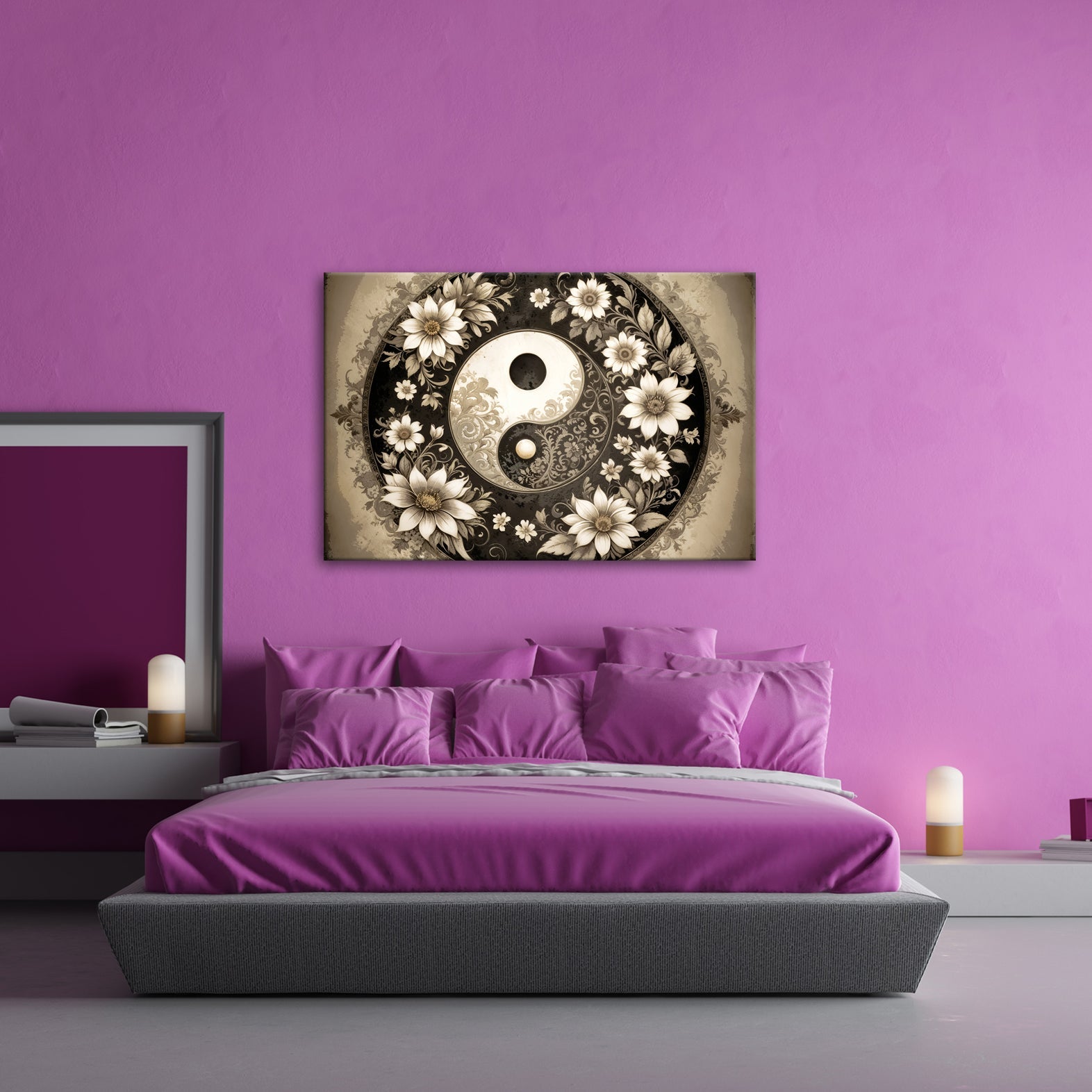 Leinwandbild Yin und Yang blühen in zarter floraler Harmonie - deyoli