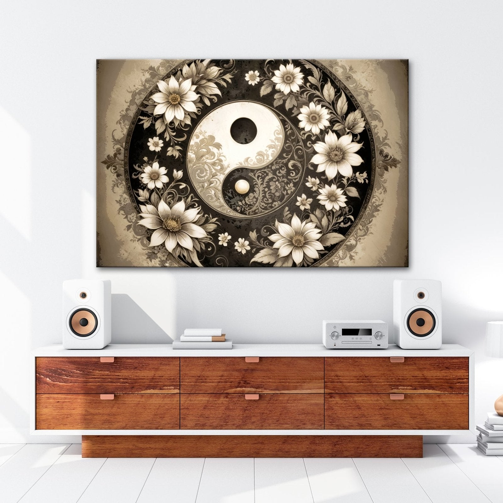 Leinwandbild Yin und Yang blühen in zarter floraler Harmonie - deyoli