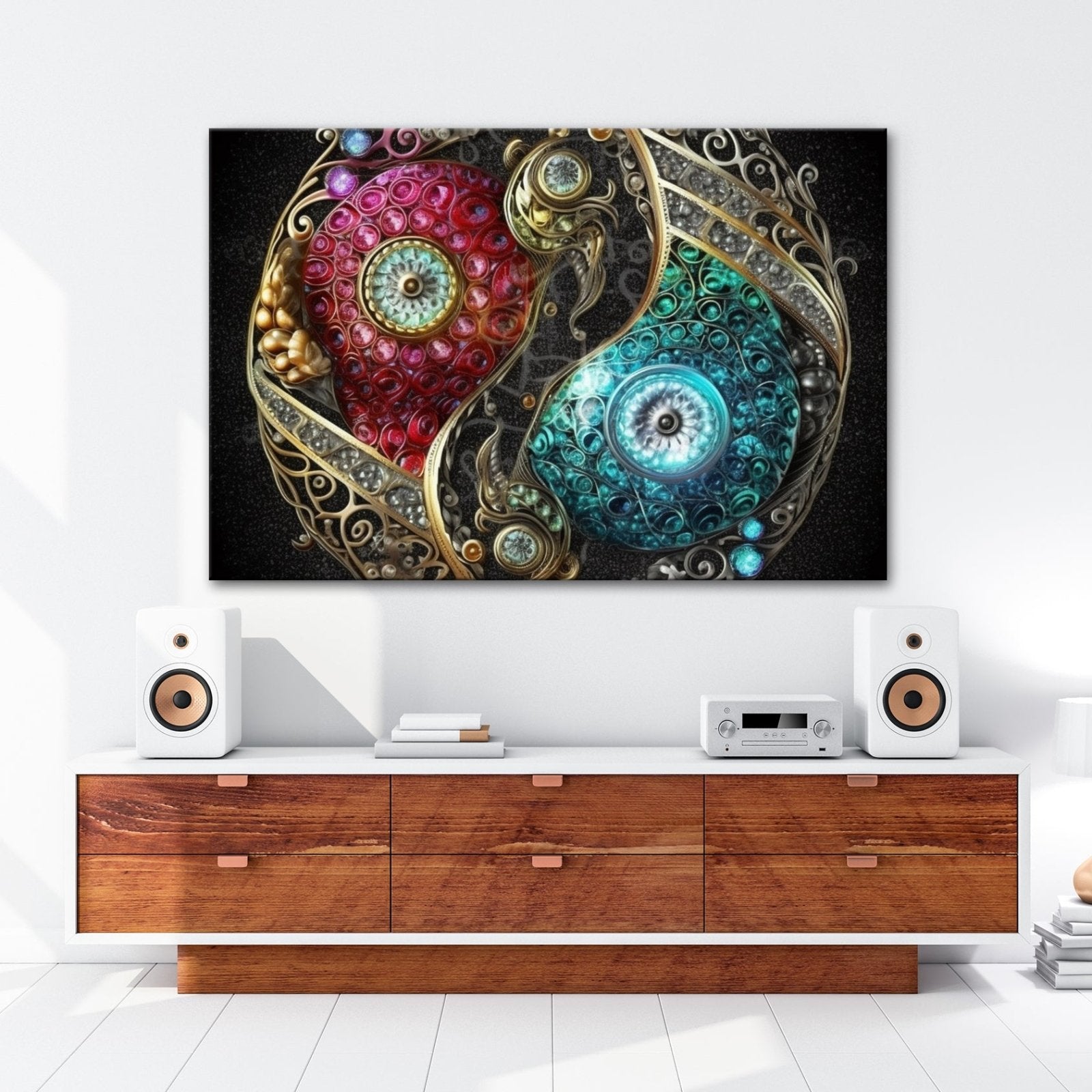 Leinwandbild Yin - Yang XXL – Aus Edelsteinen in kunstvoller Ornamentik - deyoli