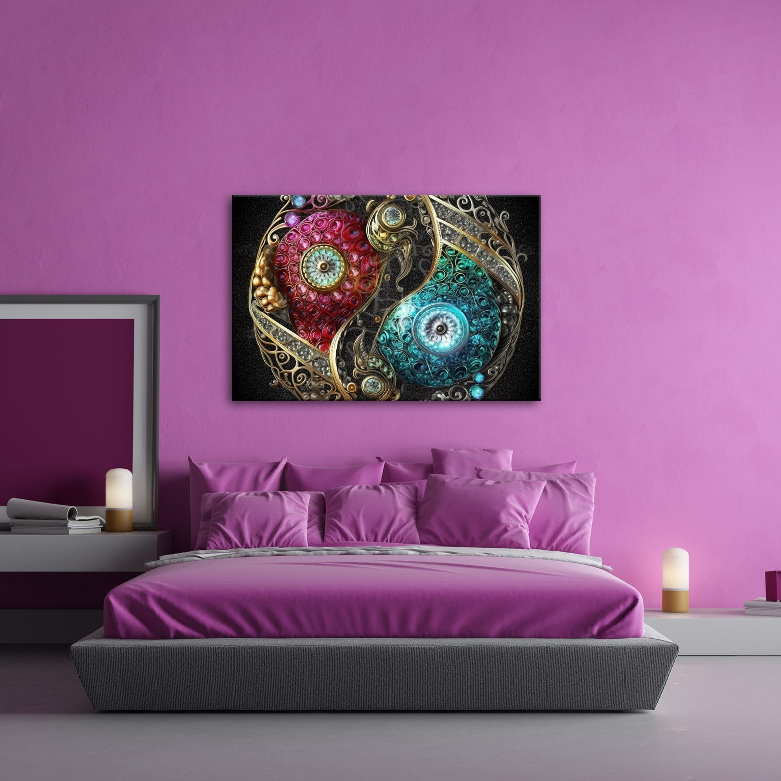 Leinwandbild Yin - Yang XXL – Aus Edelsteinen in kunstvoller Ornamentik - deyoli