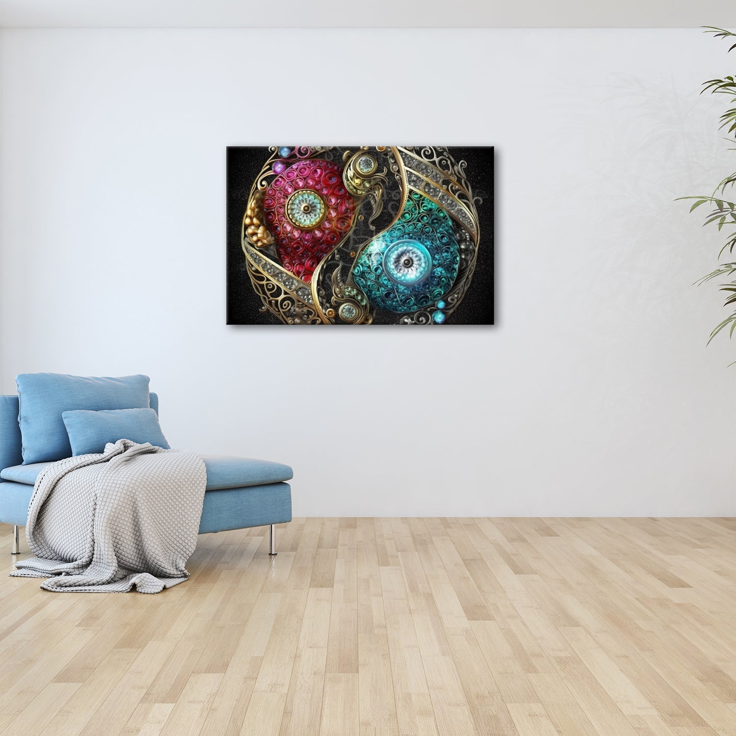 Leinwandbild Yin - Yang XXL – Aus Edelsteinen in kunstvoller Ornamentik - deyoli