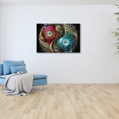 Leinwandbild Yin - Yang XXL – Aus Edelsteinen in kunstvoller Ornamentik - deyoli