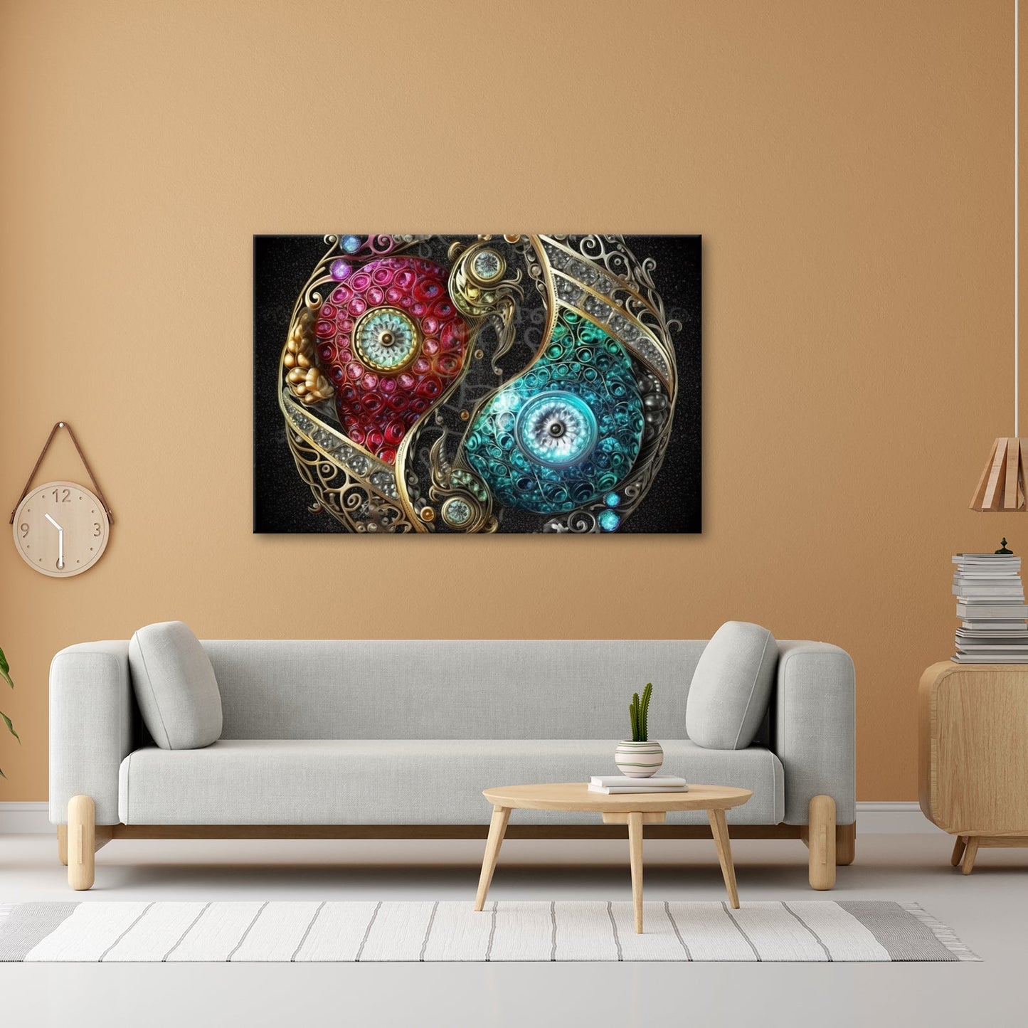 Leinwandbild Yin - Yang XXL – Aus Edelsteinen in kunstvoller Ornamentik - deyoli