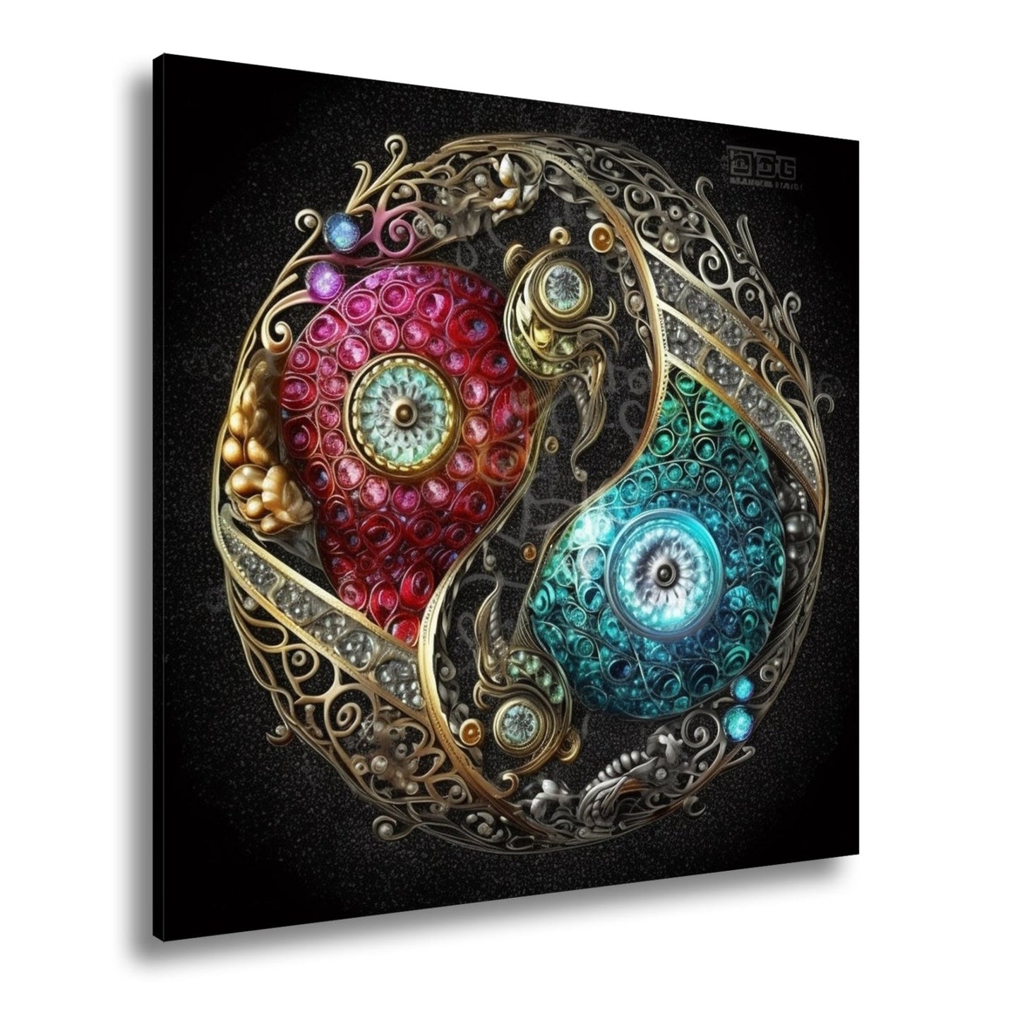 Leinwandbild Yin - Yang XXL – Aus Edelsteinen in kunstvoller Ornamentik - deyoli