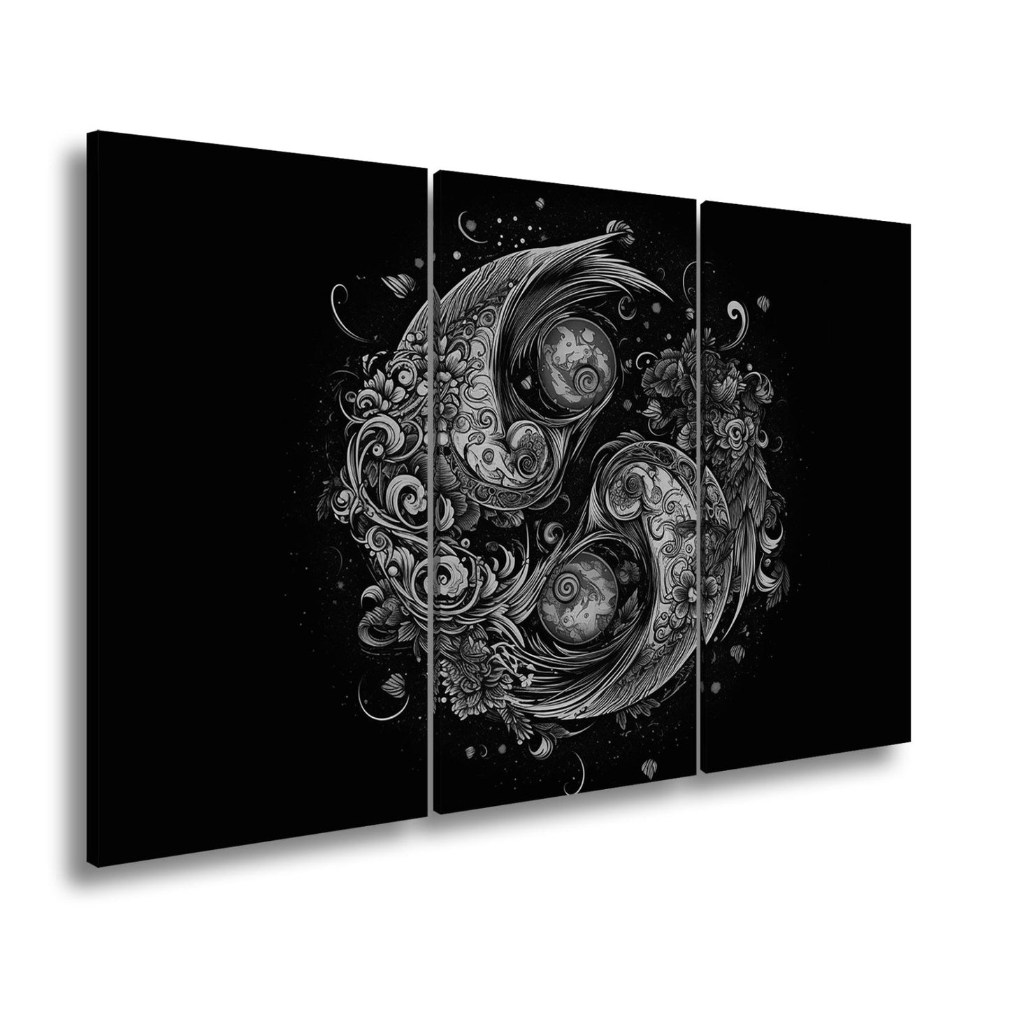 Leinwandbild Yin - Yang XXL – Floral in kunstvoller Ornamentik - deyoli