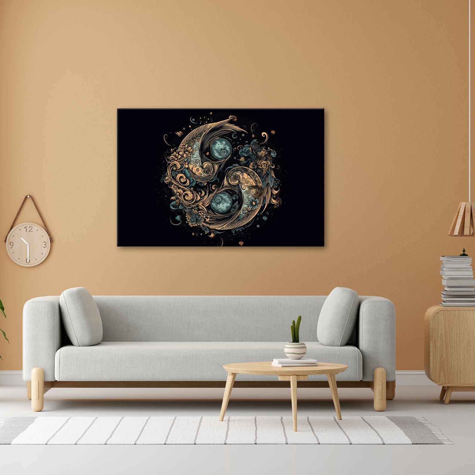 Leinwandbild Yin - Yang XXL – Floral in kunstvoller Ornamentik - deyoli