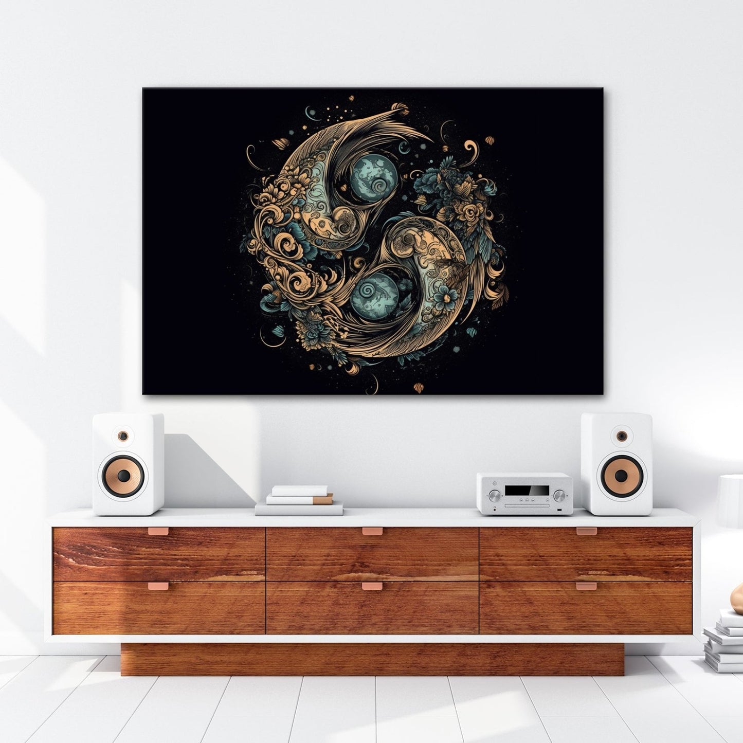 Leinwandbild Yin - Yang XXL – Floral in kunstvoller Ornamentik - deyoli