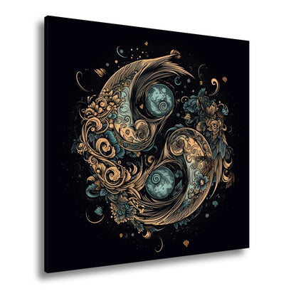 Leinwandbild Yin - Yang XXL – Floral in kunstvoller Ornamentik - deyoli